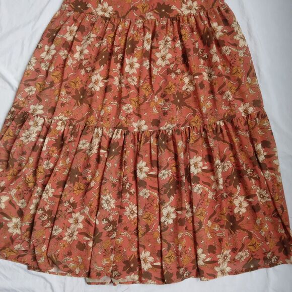 Lovecolette Floral Orange Skirt Tiered Peasant Boho Maxi Women's Size M - Picture 8 of 10
